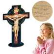 drewniana figurka z modlitwa jezus chrystus na krzyzu dekoracja na wielkanoc 15 x 10 cm