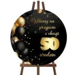 drewniana tablica powitalna 50 urodziny zloto czarny dekoracja sali powitanie gosci