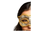 elegancka zlota maska wenecka z cekinami dodatek do stroju na karnawal
