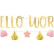 girlanda hello world chmurki i gwiazdki zloto rozowy amscan 176 8 cm