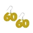 kolczyki 60 urodziny zloty brokat 38x25 mm
