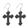 kolczyki krzyze gotyckie czarny brokat 27x37 mm