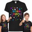 koszulka dziecieca z nadrukiem dla chlopca dziewczynki dzien kropki czarna do przedszkola 128