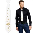 krawat na 40 urodziny dodatek do stroju glamour birthday bialy 43 cm
