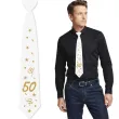 krawat na 50 urodziny dodatek do stroju glamour birthday bialy 43 cm