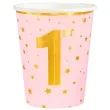 kubeczki papierowe 1 urodziny zlote gwiazdki rozowy jasny partypal 220 ml 6 szt