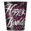 kubeczki papierowe glitz happy birthday unique rozowe 250 ml 8 szt