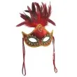 maska karnawalowa czerwona z piorami