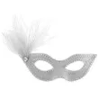 maska karnawalowa srebrna cekinowa z piorkiem