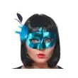 maska karnawalowa turkusowa z piorkiem