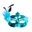 maska karnawalowa turkusowa z piorkiem