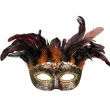 maska karnawalowa wenecka z piorami brazowa godan