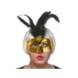 maska karnawalowa zlota z czarnym piorem