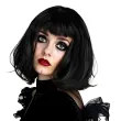 peruka damska na karnawal bob czarne proste wlosy z grzywka retro cyberpunk kleopatra