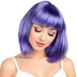 peruka damska na karnawal bob fioletowe neonowe proste wlosy z grzywka retro cyberpunk