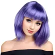 peruka damska na karnawal bob fioletowe neonowe proste wlosy z grzywka retro cyberpunk