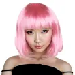 peruka damska na karnawal bob rozowe neonowe proste wlosy z grzywka retro cyberpunk