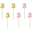 pikery urodziny 3 rozowo zlote 6 szt
