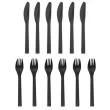 plastikowe sztucce noze i widelce wielorazowe czarne na urodziny piknik grilla 18 5 cm x12