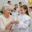 podziekowanie dla gosci komunia chrzest pudeleczka na slodycze wizytowki aniol eukaliptus