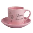 prezent na dzien kobiet filizanka ze spodkiem personalizowana z imieniem rozowa 170 ml