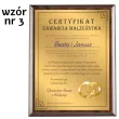 prezent na slub wesele zloty certyfikat w drewnie pamiatka personalizacja imiona