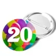 przypinka 20 urodziny okragla kolor mix 56 mm