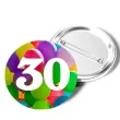 przypinka 30 urodziny okragla kolor mix 56 mm