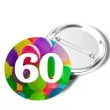 przypinka 60 urodziny okragla kolor mix 56 mm