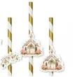 slomki papierowe dziewczynka i kosciol dekoracja na komunie swieta bialo zlote 6 szt