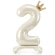 stojacy balon foliowy cyfra 2 z korona dekoracja na urodziny kremowy 33 dgt