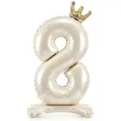 stojacy balon foliowy cyfra 8 z korona dekoracja na urodziny kremowy 33 dgt