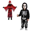 stroj dzieciecy na halloween karnawal szata z kapturem diabel czaszki czarna 130 140