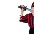 stroj dzieciecy na karnawal halloween zestaw pirat czarno czerwony cosplay 110 120