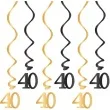 swiderki wiszace urodziny 40 czarno zlote partypal 6 szt