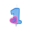swieczka cyfra 1 only one serce blekitny partydeco 8 cm
