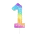 swieczka cyfra 1 z brokatem teczowa partypal 6 cm