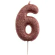 swieczka cyfra 6 glitter dekora rozowe zloto 15 cm