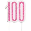 swieczka na tort 100 urodziny glitz rozowa brokatowa unique 10 cm