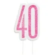 swieczka na tort 40 urodziny glitz rozowa brokatowa unique 10 cm