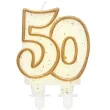 swieczka na tort 50 godan zlota z brokatem 8 cm