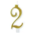 swieczka na tort cyferka 2 brokatowa zlota partypal