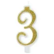 swieczka na tort cyferka 3 brokatowa zlota partypal