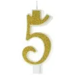 swieczka na tort cyferka 5 brokatowa zlota partypal