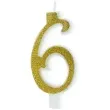 swieczka na tort cyferka 6 brokatowa zlota partypal