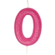 swieczka na tort cyfra 0 brokat rozowa guirca 4 cm