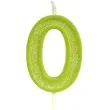 swieczka na tort cyfra 0 brokat zielona guirca 4 cm