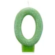 swieczka na tort cyfra 0 brokatowa zielona amscan