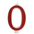 swieczka na tort cyfra 0 czerwona brokatowa dekora