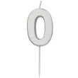 swieczka na tort cyfra 0 srebrna folat 8 cm